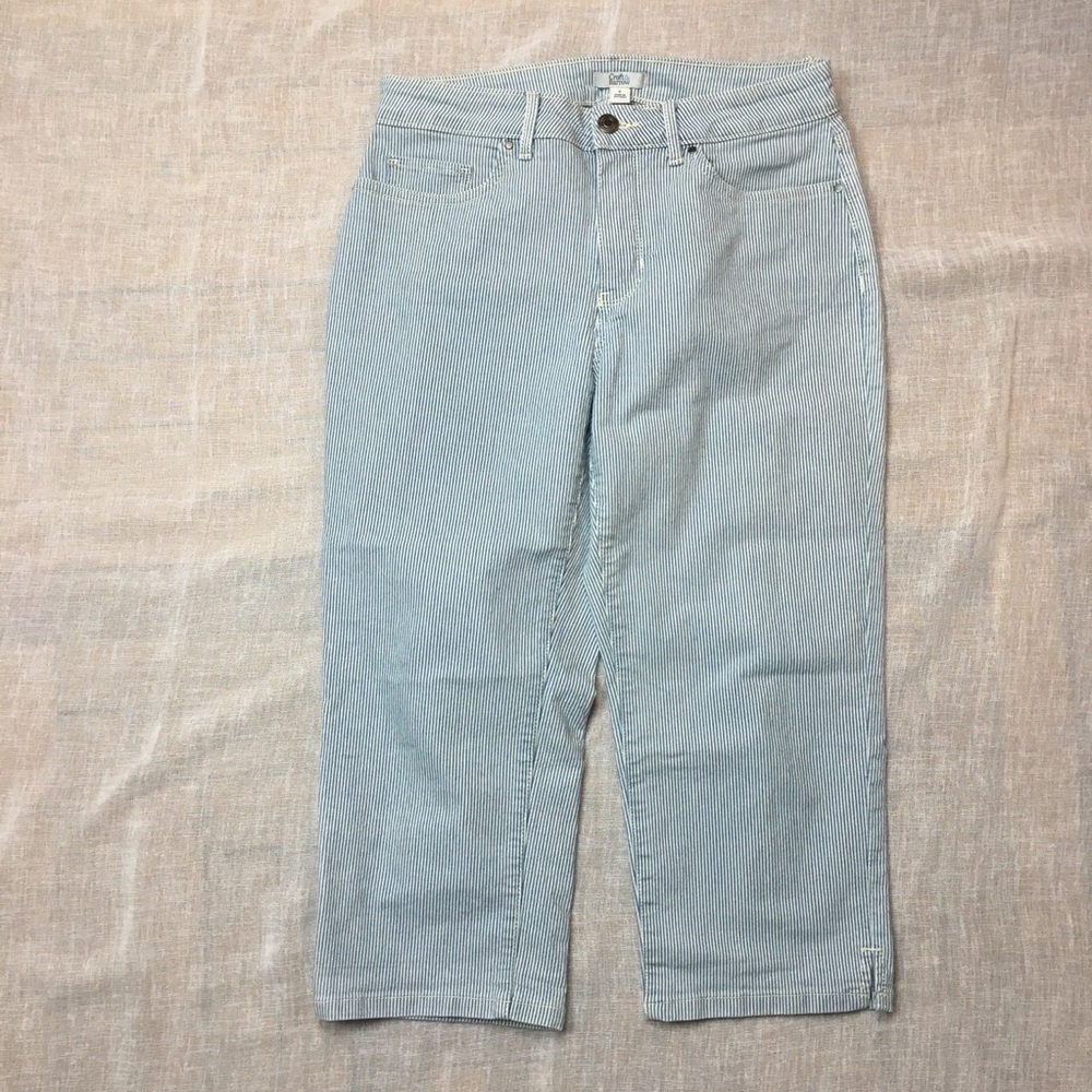 Croft & Barrow Capri Jeans Women’s Sz 8 Blue & White Railroad Stripe 5 Pocket